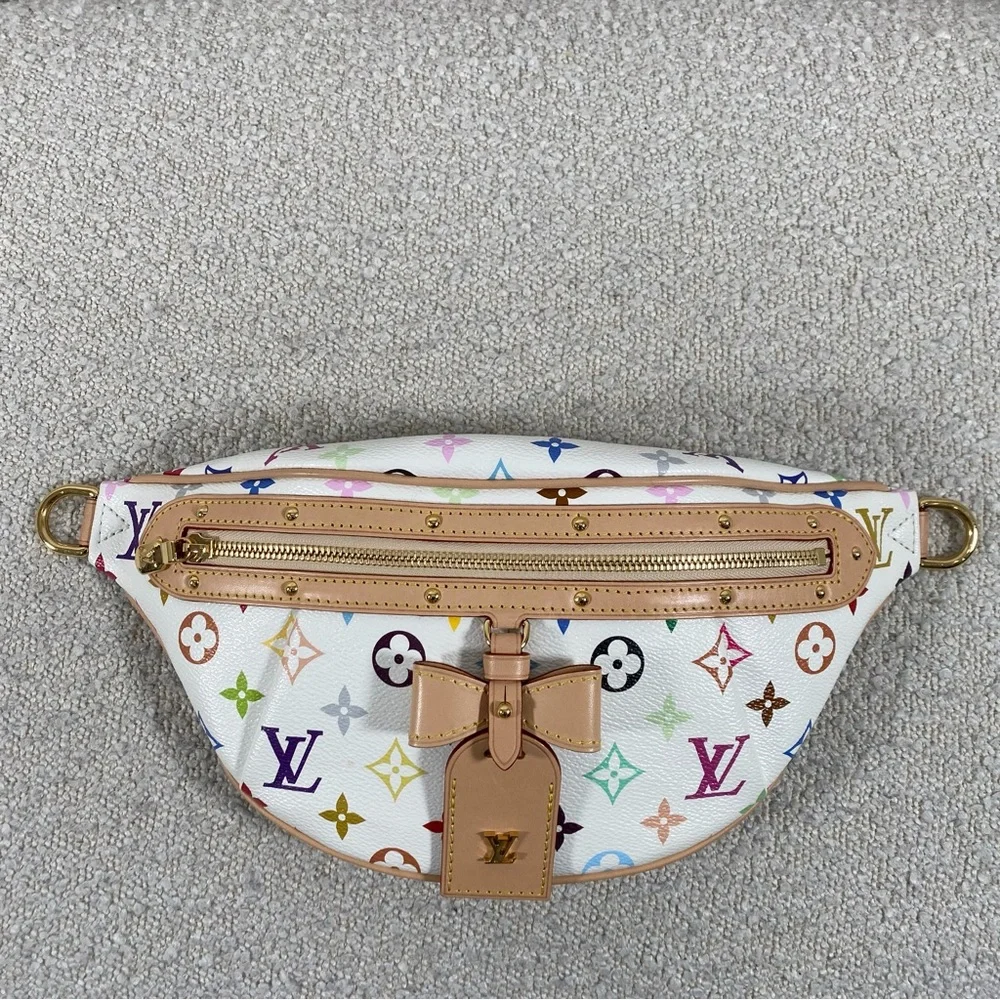 Louis Vuitton White Multicolor Monogram Crossbody Bumbag with Tan Trim - Picture 6 of 16